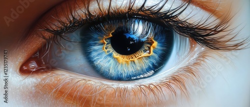 Hyper-Realistic Close-Up of an Eye with Blue and Yellow Iris photo