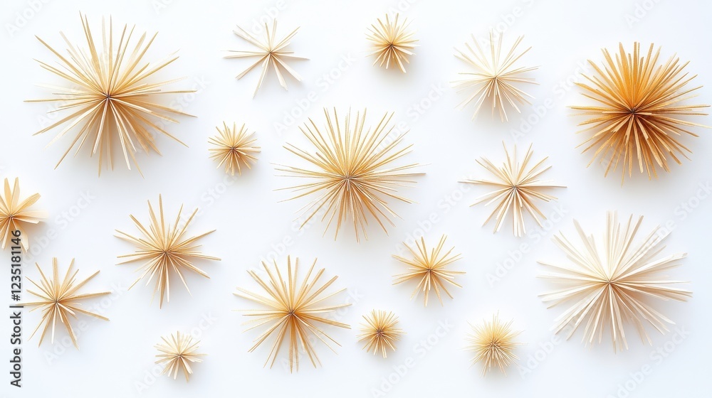 Decorative Wooden Spikes on White Surface for Modern Design Concept Decorative Wooden Spikes on White Surface for Modern Design Concept
