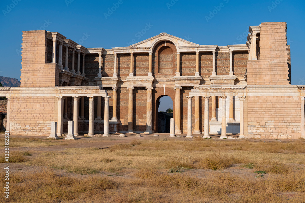Naklejka premium Sardis was the capital of the flourishing Lydian kingdom of the 7th century bce and was the first city where gold and silver coins were minted. From about 560 to about 546 Sardes Ancient City