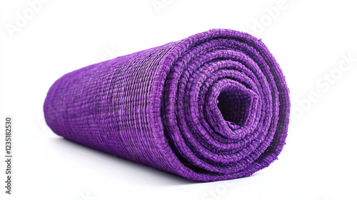 Rolled Purple Quilted Blanket with Textured Fabric on White Background