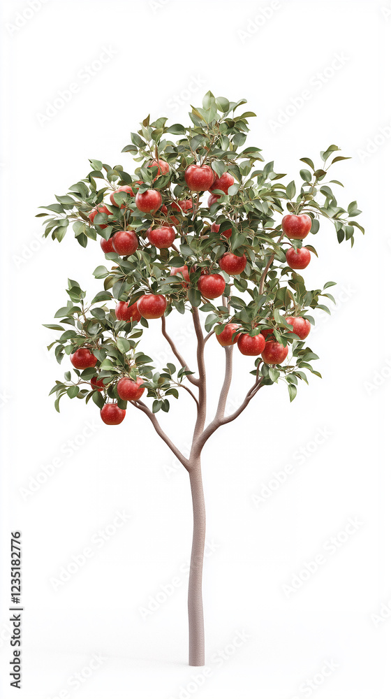 A branch of an apple tree with green leaves and ripe red apples, isolated on a white background. A branch of an apple tree with green leaves and ripe red apples, isolated on a white background.