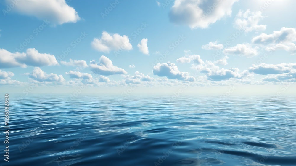 Obraz premium A serene ocean view under a clear blue sky with fluffy clouds.