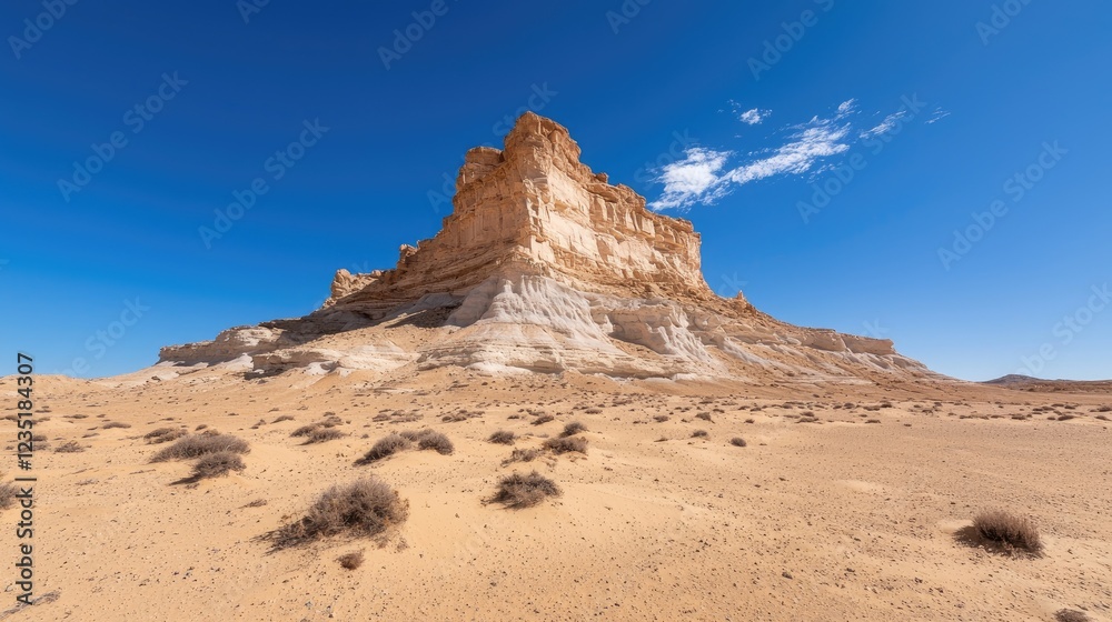 Desert sandstone formation under clear sky, used for travel brochures Desert sandstone formation under clear sky, used for travel brochures