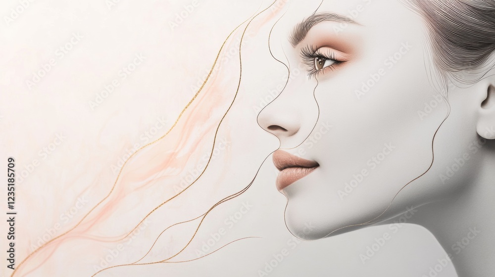 Artistic silhouette of a womans face with golden ratio lines showcasing beauty and proportion in a minimalist style. Generative AI Artistic silhouette of a womans face with golden ratio lines showcasing beauty and proportion in a minimalist style. Generative AI