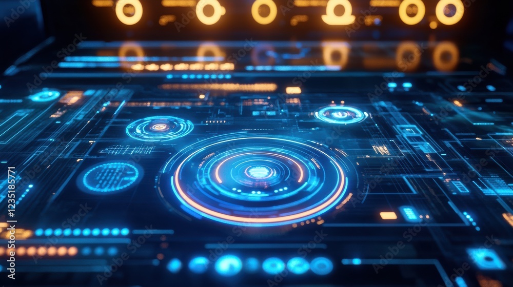 Obraz premium Futuristic Interface with Data Circles and Light Effects