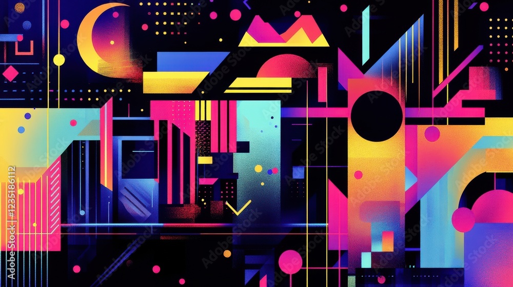 Obraz premium Vibrant Abstract Geometric Patterns in Bold Neon Colors