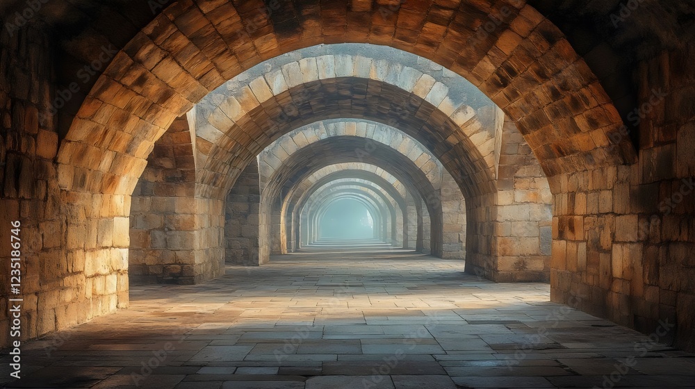 Naklejka premium A long, narrow tunnel made of stone