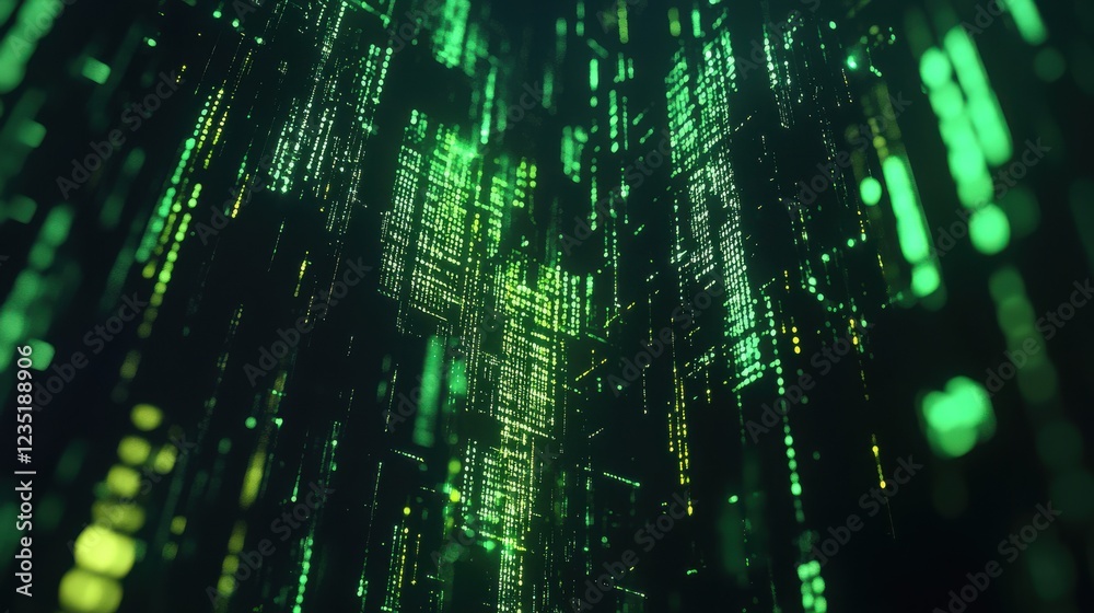 Futuristic Green Data Stream Flowing Through Digital Matrix Tunnel Futuristic Green Data Stream Flowing Through Digital Matrix Tunnel