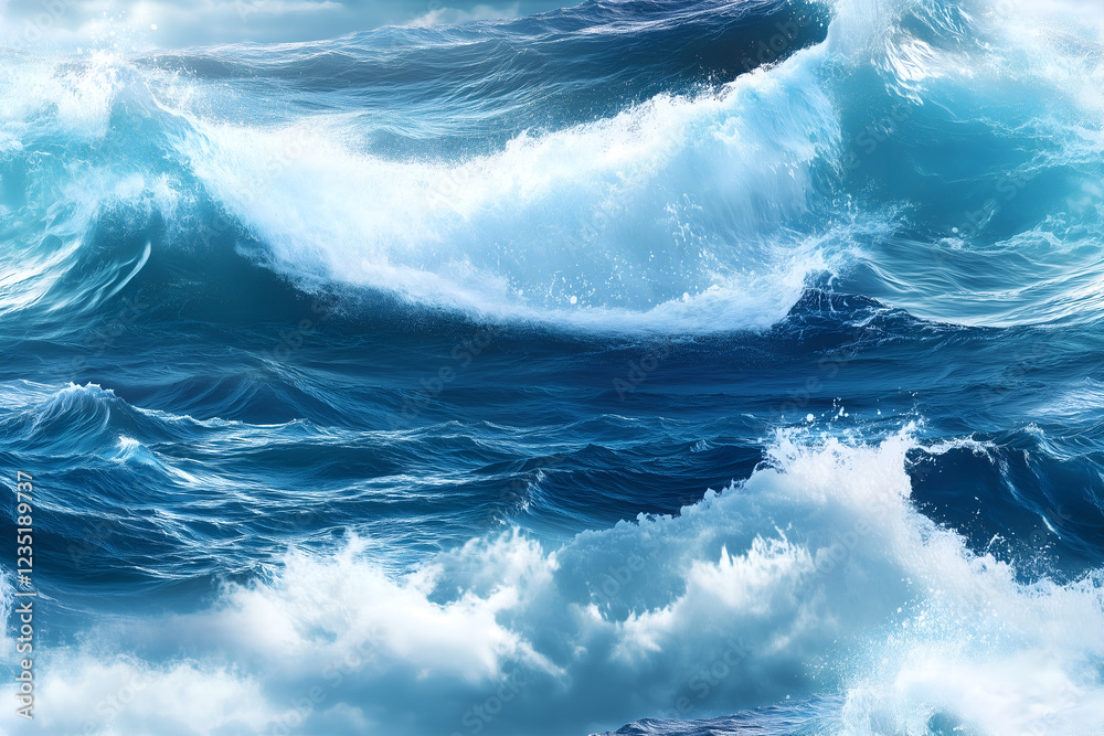 Fototapeta premium Blue Ocean Waves Seamless Pattern