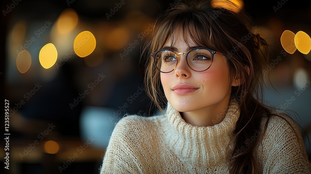 Obraz premium Young Woman Wearing Glasses and a Knit Sweater