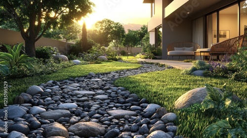 Sunny Backyard Oasis with Modern Home photo