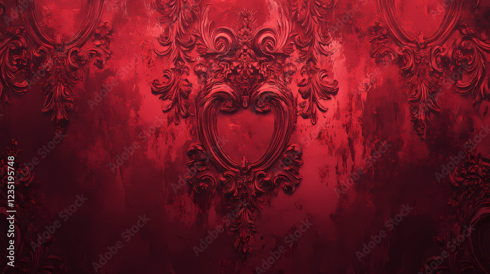 Moody and gothic inspired valentine s day backdrop with ornate baroque style and crimson hues. Baroque Drama. Illustration