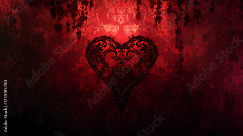 Moody and gothic inspired valentine s day backdrop with ornate baroque style and crimson hues. Baroque Drama. Illustration photo