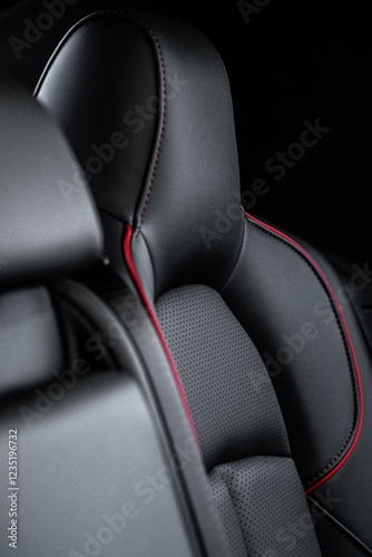 Close-up headrest passage's seat made of genuine leather