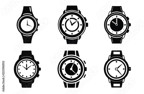 Hand Watch Silhouette Vector, Classic Hand Wrist Watch Icon Design and Luxury