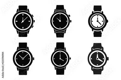 Hand Watch Silhouette Vector, Classic Hand Wrist Watch Icon Design and Luxury