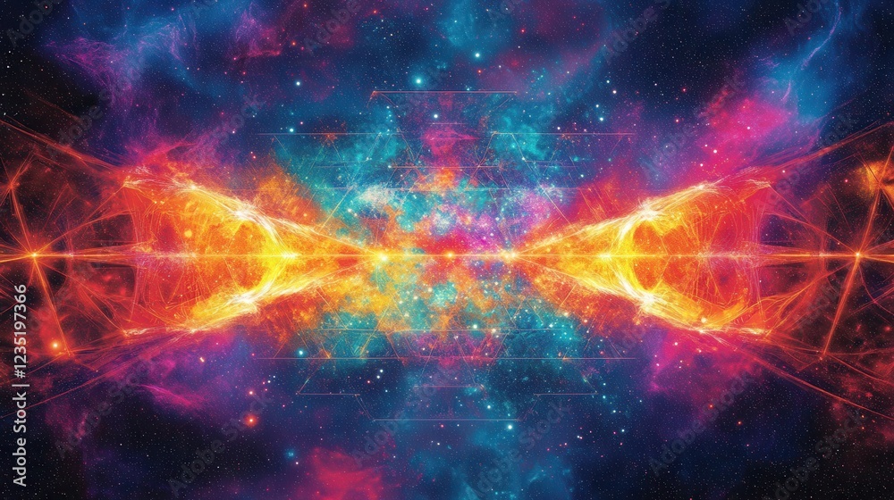 Colorful Cosmic Explosion with Bright Light and Starry Background Colorful Cosmic Explosion with Bright Light and Starry Background