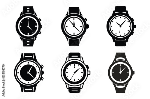 Hand Watch Silhouette Vector, Classic Hand Wrist Watch Icon Design and Luxury