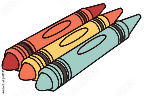 Colorful wax crayons, vibrant hues, red orange yellow teal, sharp points, lined up, close-up photography, white background, art supplies, children's drawing tools, simple composition, macro shot, smoo