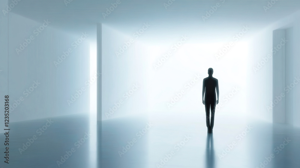 Mysterious Figure is Walking in a Dreamlike and Abstract Space Full of Depth and Emotion