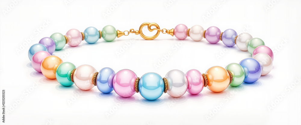 Elegant pearl necklace in pastel tones with gold clasp, jewelry design Elegant pearl necklace in pastel tones with gold clasp, jewelry design