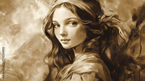 Mona lisa portrait in sepia tone. Renaissance Portrait. Illustration photo