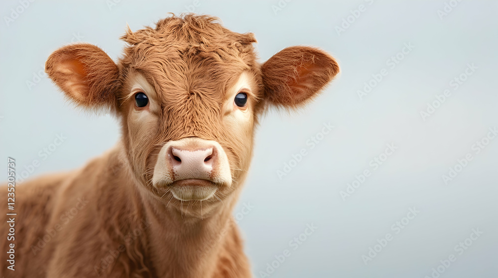 Cute calf portrait, farm background, idyllic scene, agriculture Cute calf portrait, farm background, idyllic scene, agriculture