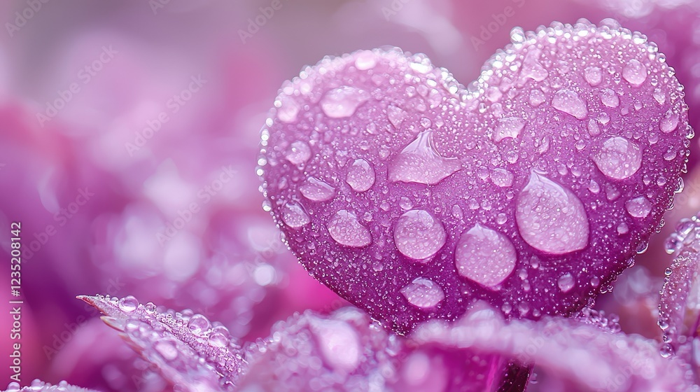 Dewdrops Forming a Heart Shape on Purple Petals Dewdrops Forming a Heart Shape on Purple Petals