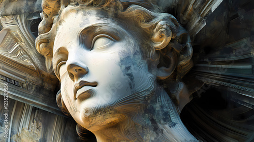 Futuristic holographic reimagined classical art with abstract expressionistic blending and sculptural materialization. Renaissance Portrait. Illustration photo