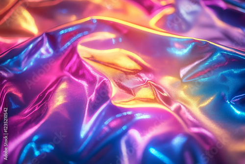 Smooth shimmering fabric blends vibrant colors of pink orange and blue.j photo