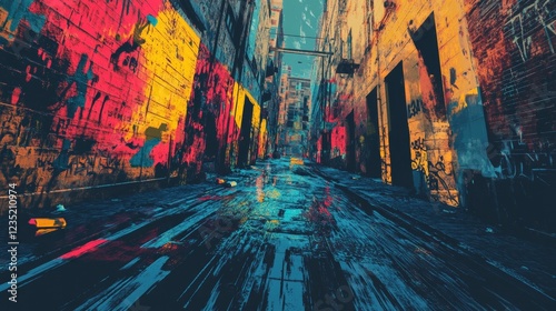 Metaverse Cyber Abstract Urban Street Art Graffiti Style Vector Illustration Template Background