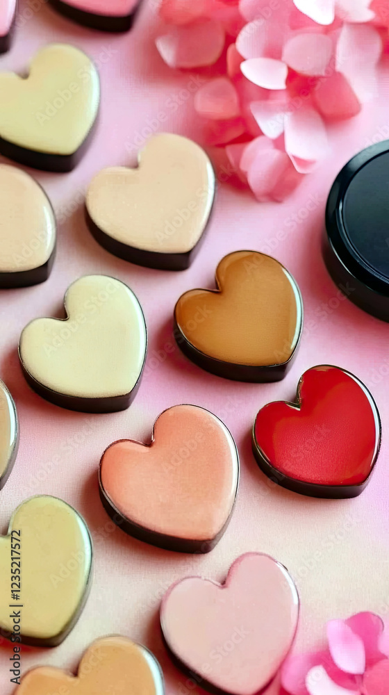 Collection of Small Hearts in Various Skin Tones Arranged on a Pastel Background Collection of Small Hearts in Various Skin Tones Arranged on a Pastel Background