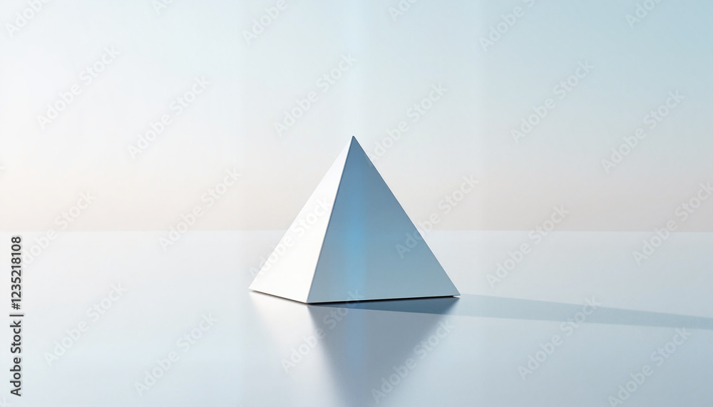 Fototapeta premium Mirrored silver pyramid reflecting gradient sky, minimalist design