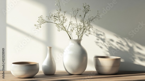 Wallpaper Mural Elegant pottery on wooden table with minimal decor Torontodigital.ca