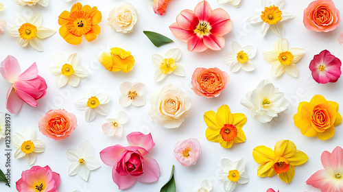 Wallpaper Mural Set of Four Spring Flowers - Daffodils, Poppy, and Peony - Isolated on White Background Torontodigital.ca