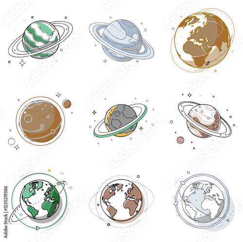 Planet icons for science projects, astronomy blogs, space exploration apps, and educational resources