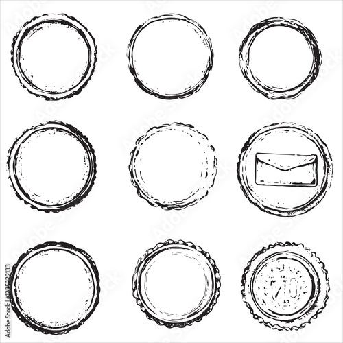 Set of sketch plain postal rubber stamps 