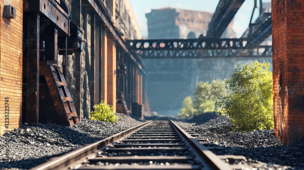Industrial Railway Tracks, Urban Decay, Sunlit, Background, Post-Apocalyptic Industrial Railway Tracks, Urban Decay, Sunlit, Background, Post-Apocalyptic