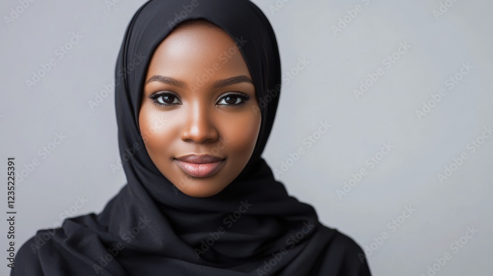 Naklejka premium beautiful young Muslim african woman covered her face in hijab. focus on the eyes
