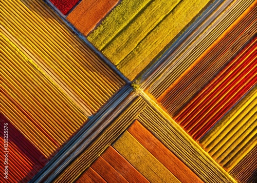 Abstract Aerial Stripes: Vibrant Yellow, Orange, and Red Drone Photography Banner