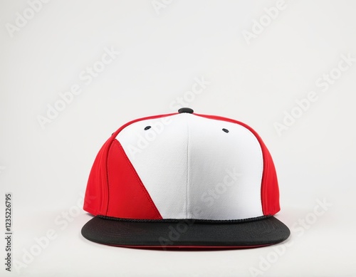 A stylish red and white baseball cap with a black brim, perfect for casual outfits.