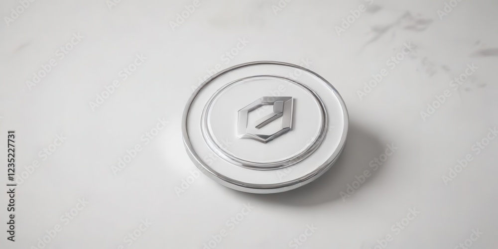 Circular pin badge with simple design on a white background,  white,  badge