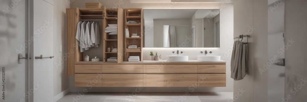 Clean and organized bathroom with ample storage in the closet,  storage,  design