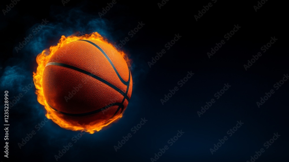 Fototapeta premium A dynamic image of a basketball engulfed in flames, symbolizing energy and excitement, perfect for sports enthusiasts and creative projects related to basketball.