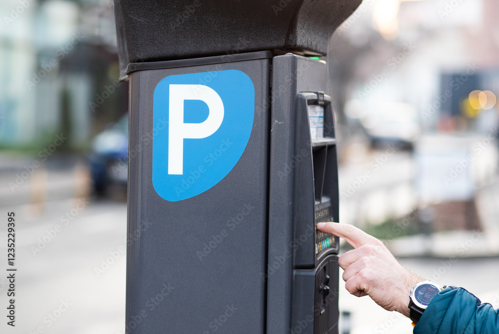 man paying parking ticket in the city