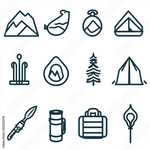 camping icons set