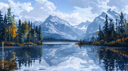 Reflection on Water- A scenic reflection of mountains or trees on a still lake. 