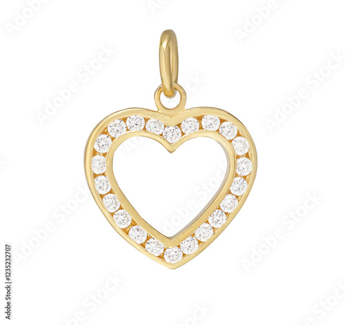 Photography Gold pendant heart shaped with zircons on a gray background