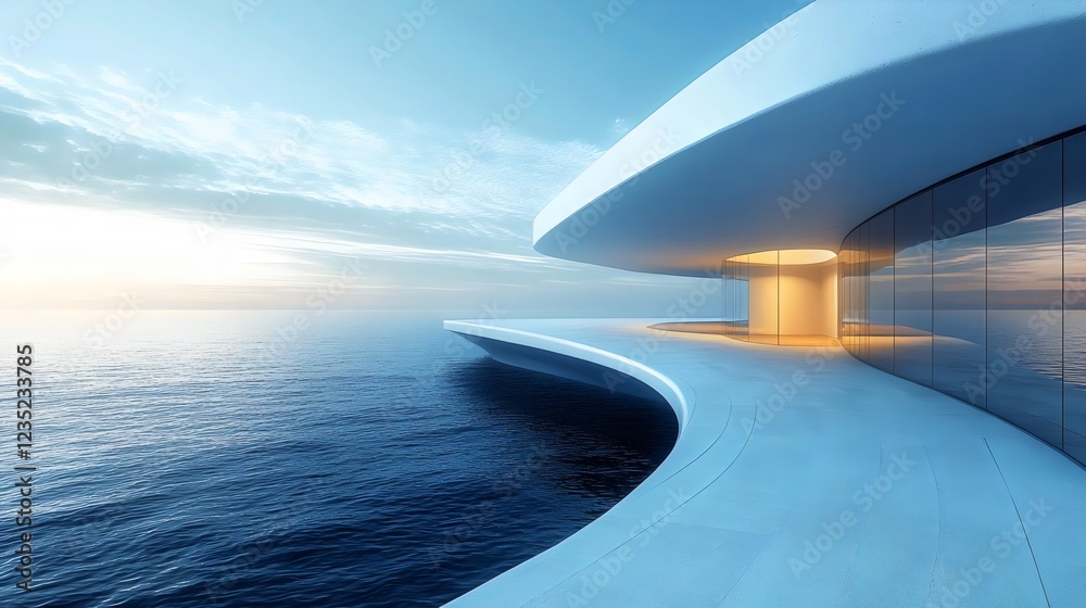 Fototapeta premium A large white building with a glass roof overlooking the ocean