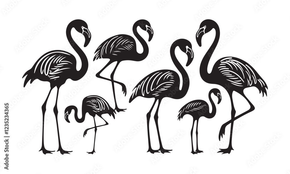 Obraz premium Vector Artwork of Elegant Flamingos - Black and White Bird Design